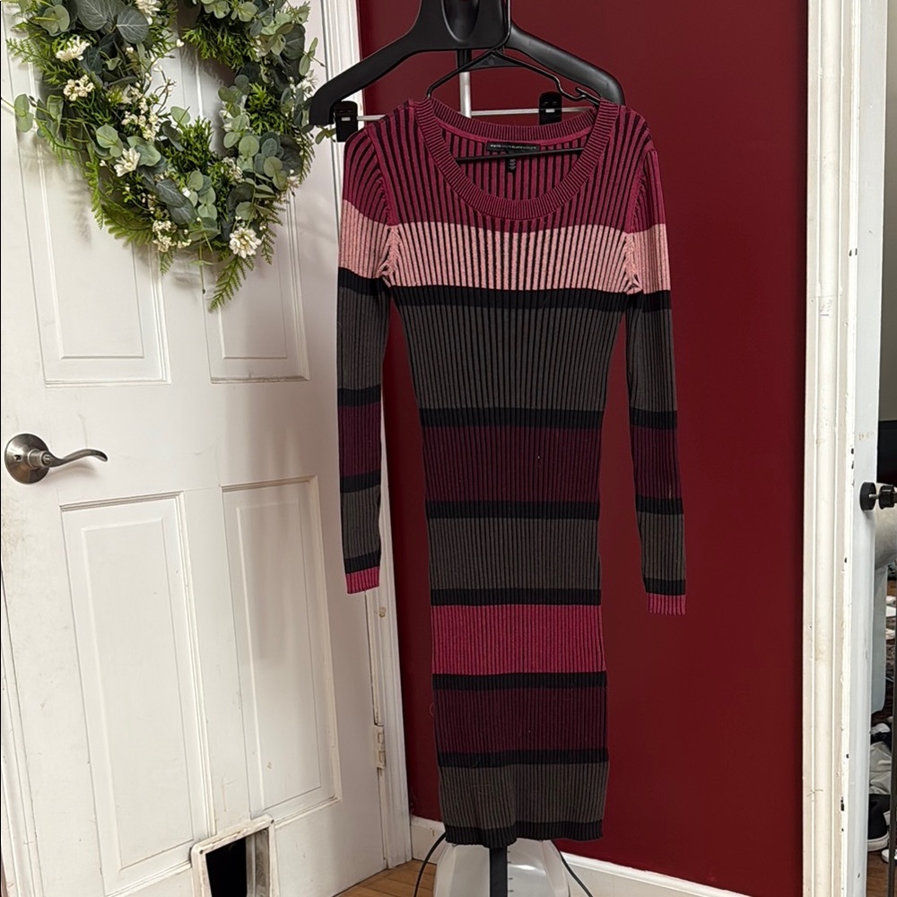 Striped Sweater Dress - Pink and Black